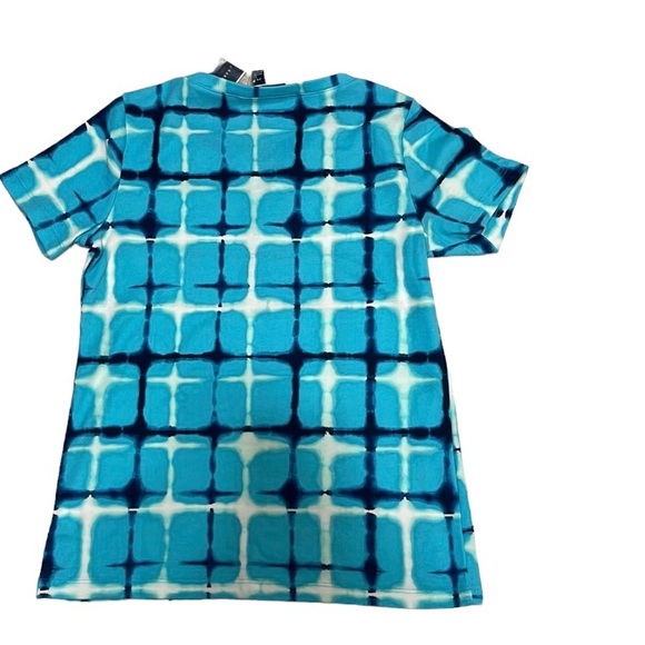 Karen Scott V-neck Front 4 buttons Short Sleeve Top Blue Navy White Stripes - Picture 7 of 13